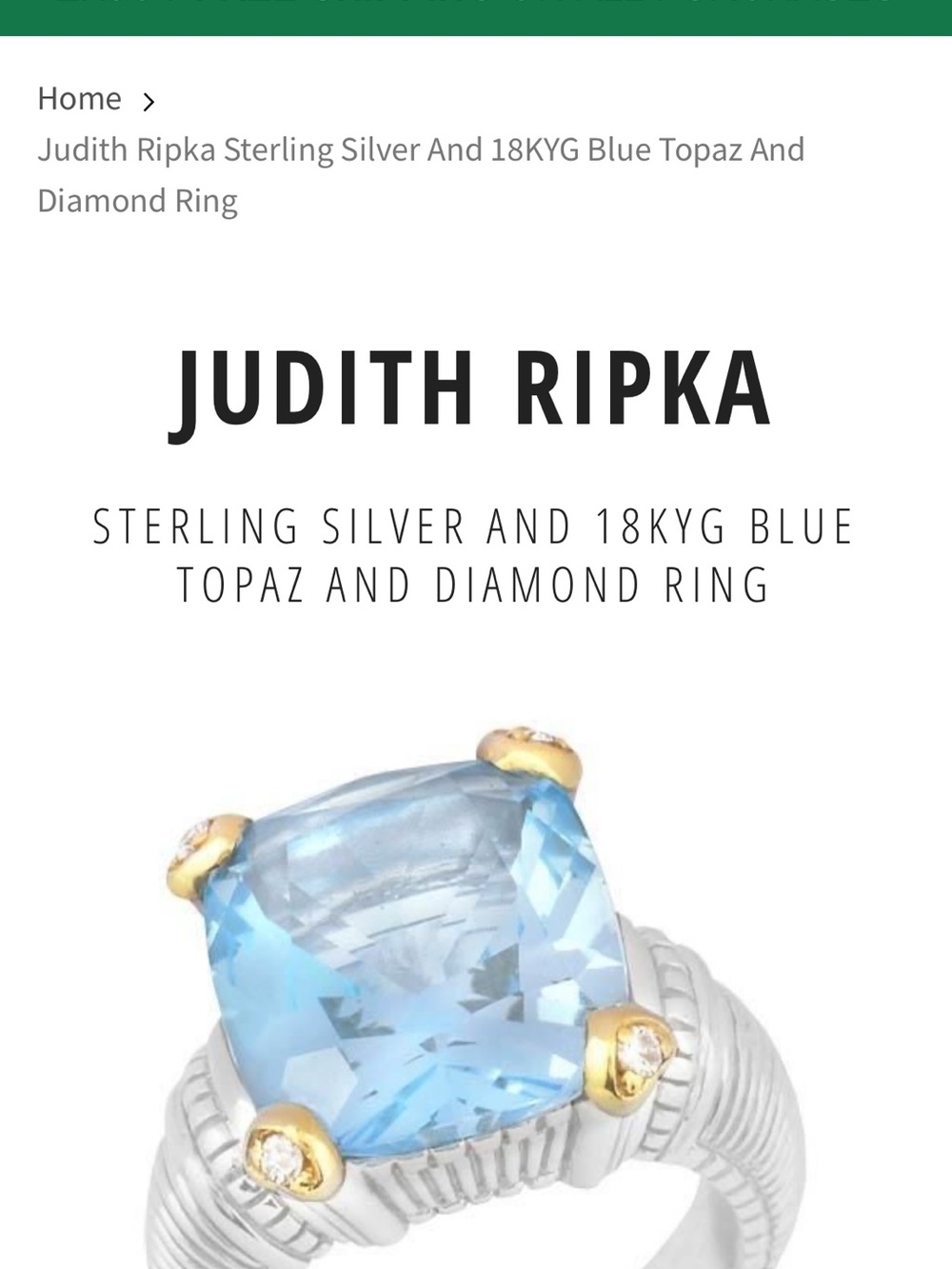 Judith Ripka Blue Topaz, Sterling Silver & 18K Gold Accent Ring